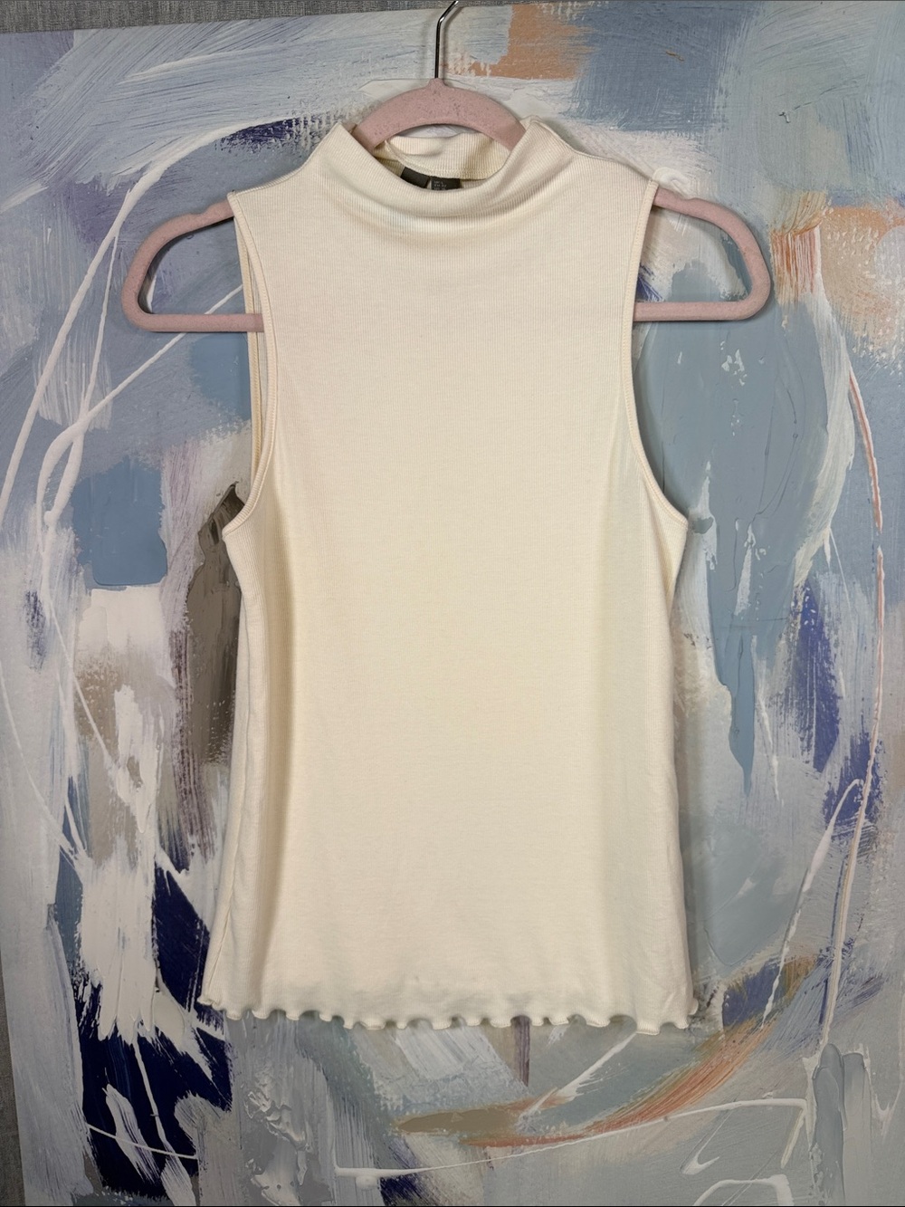 Sweaty Betty Ribbed Funnel Neck Tank Top Off White Sleeveless Stretch L US 10